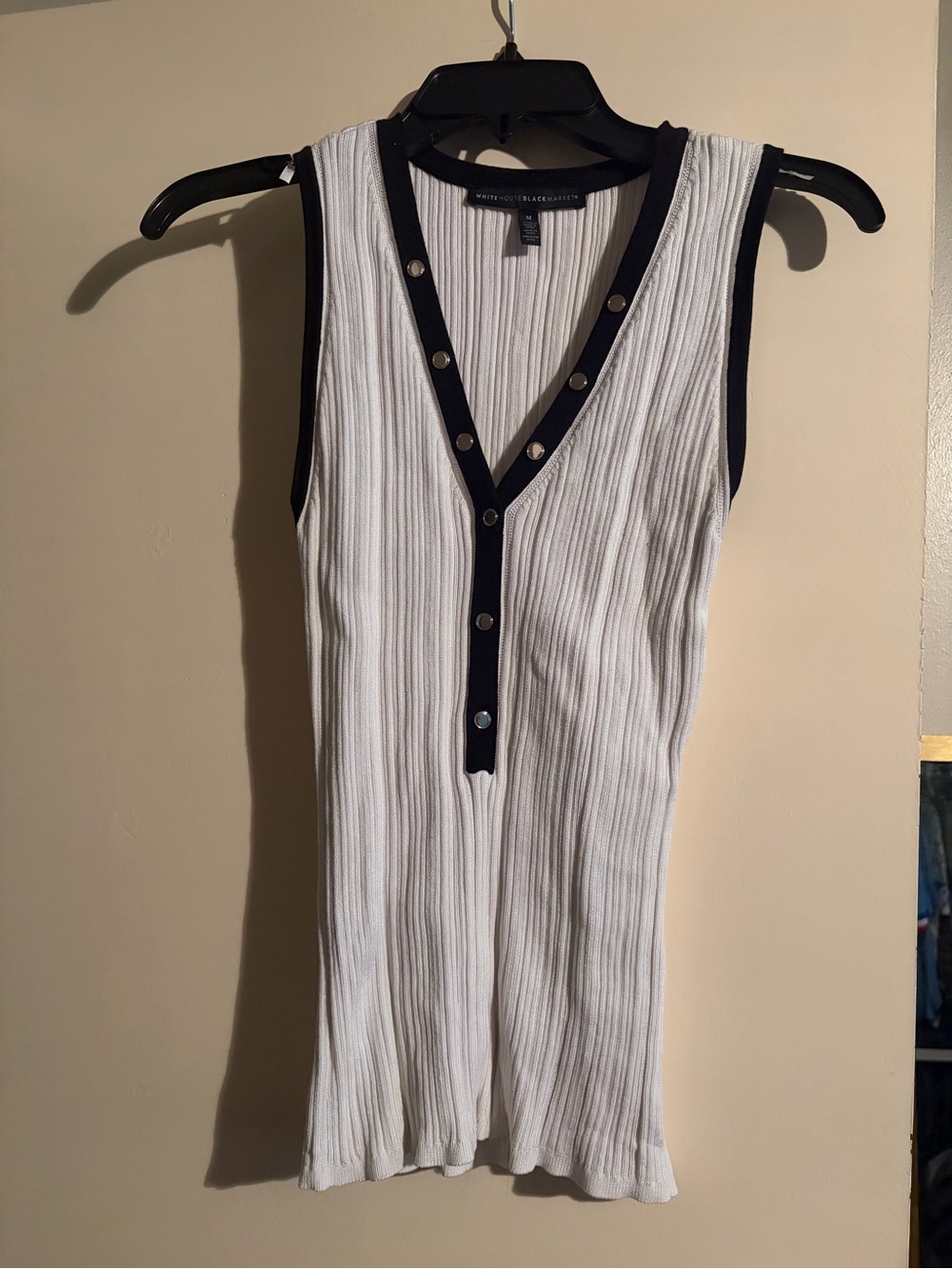 White Ribbed Tank with Silver Studs